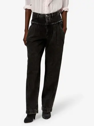 Black denim pants fringe