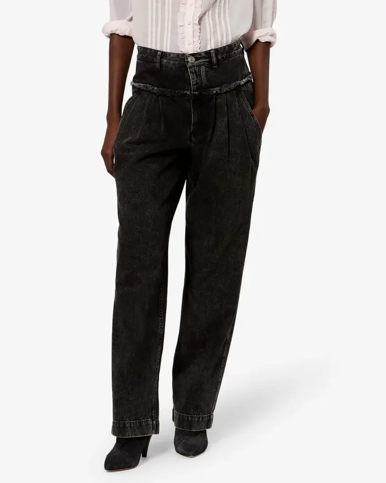 Black denim pants fringe
