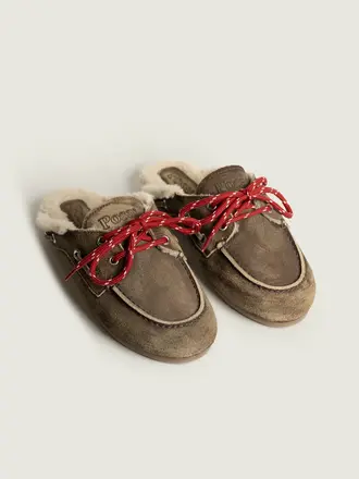 Posa Boat loafer mule fur brown