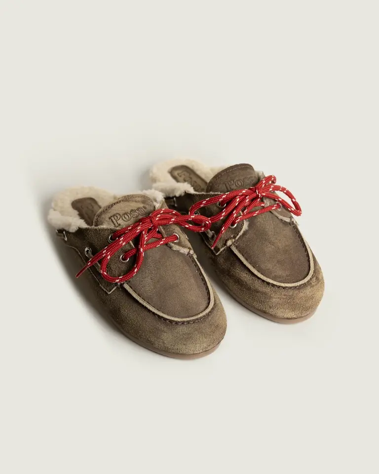 Posa Boat loafer mule fur brown