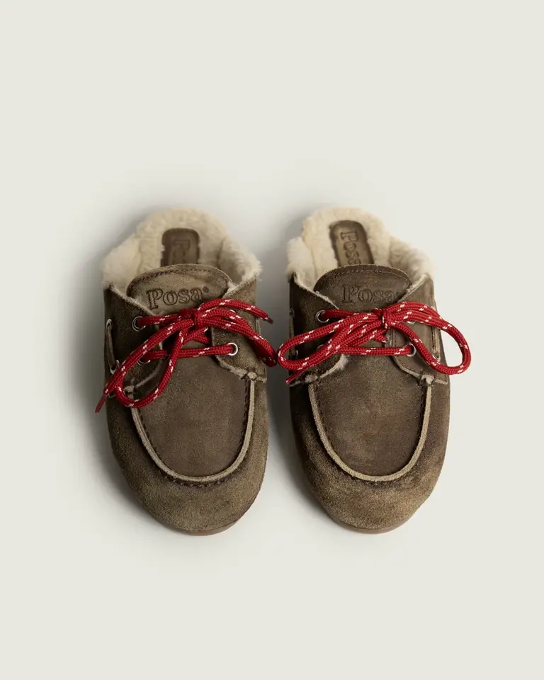Posa Boat loafer mule fur brown