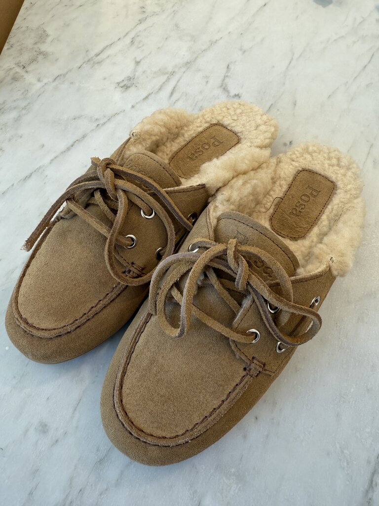 Posa Boat loafer mule fur brown