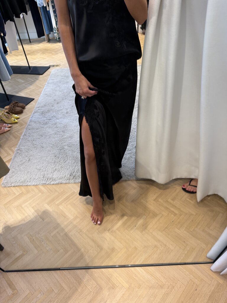 by malene birger Black silky lace skirt