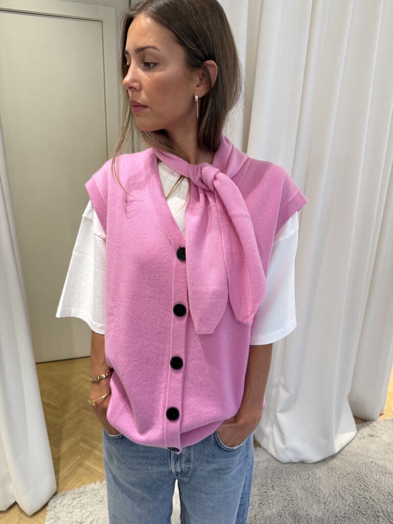 Collectors Club Sleeveless scarf cardigan pink