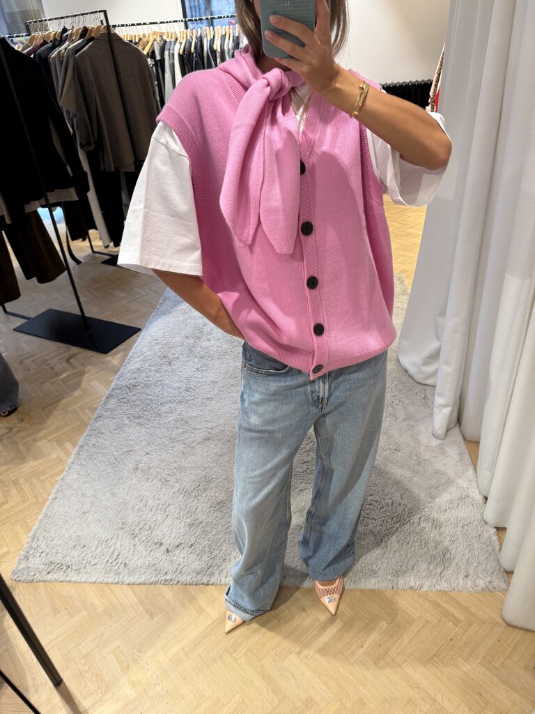 Collectors Club Sleeveless scarf cardigan pink