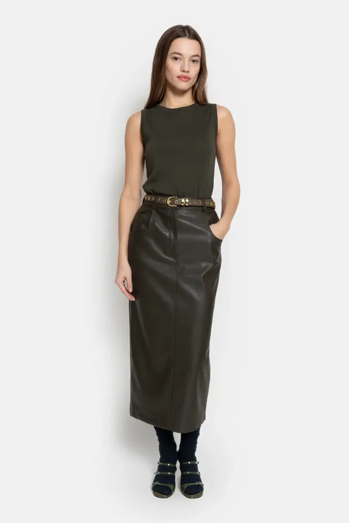 Faux leather midi skirt