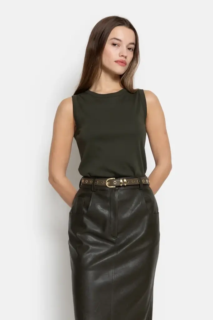 Faux leather midi skirt