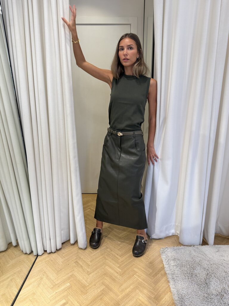 Faux leather midi skirt