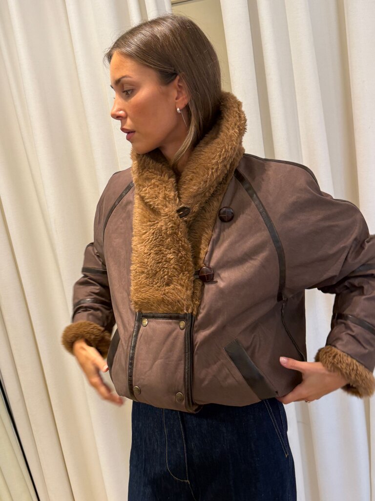 Brown jacket teddy collar
