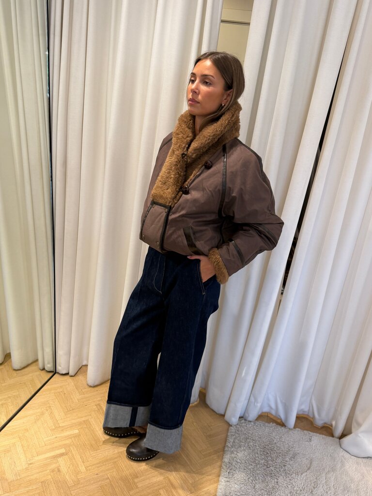 Brown jacket teddy collar