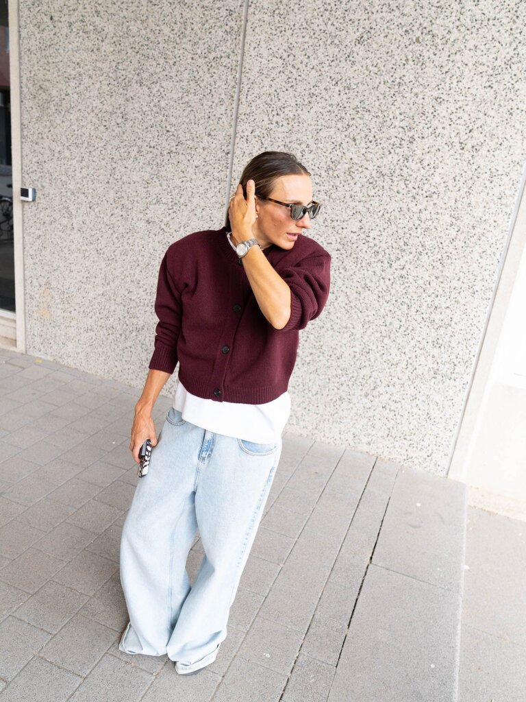 Rhune Lune Padded Shoulder Cardi Bordeaux
