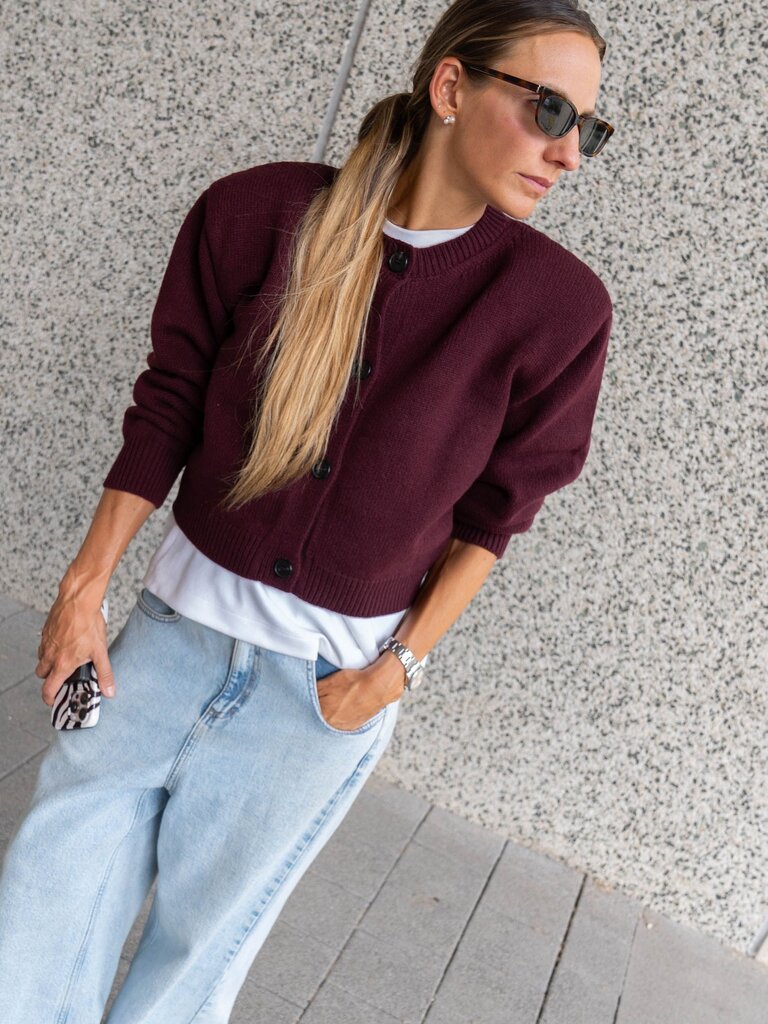 Rhune Lune Padded Shoulder Cardi Bordeaux