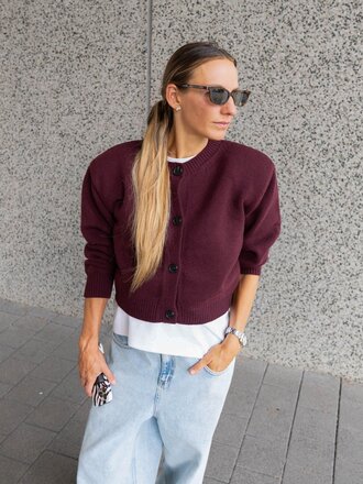 Rhune Lune Padded Shoulder Cardi Bordeaux