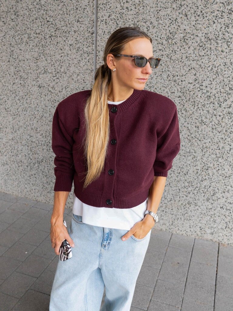 Rhune Lune Padded Shoulder Cardi Bordeaux