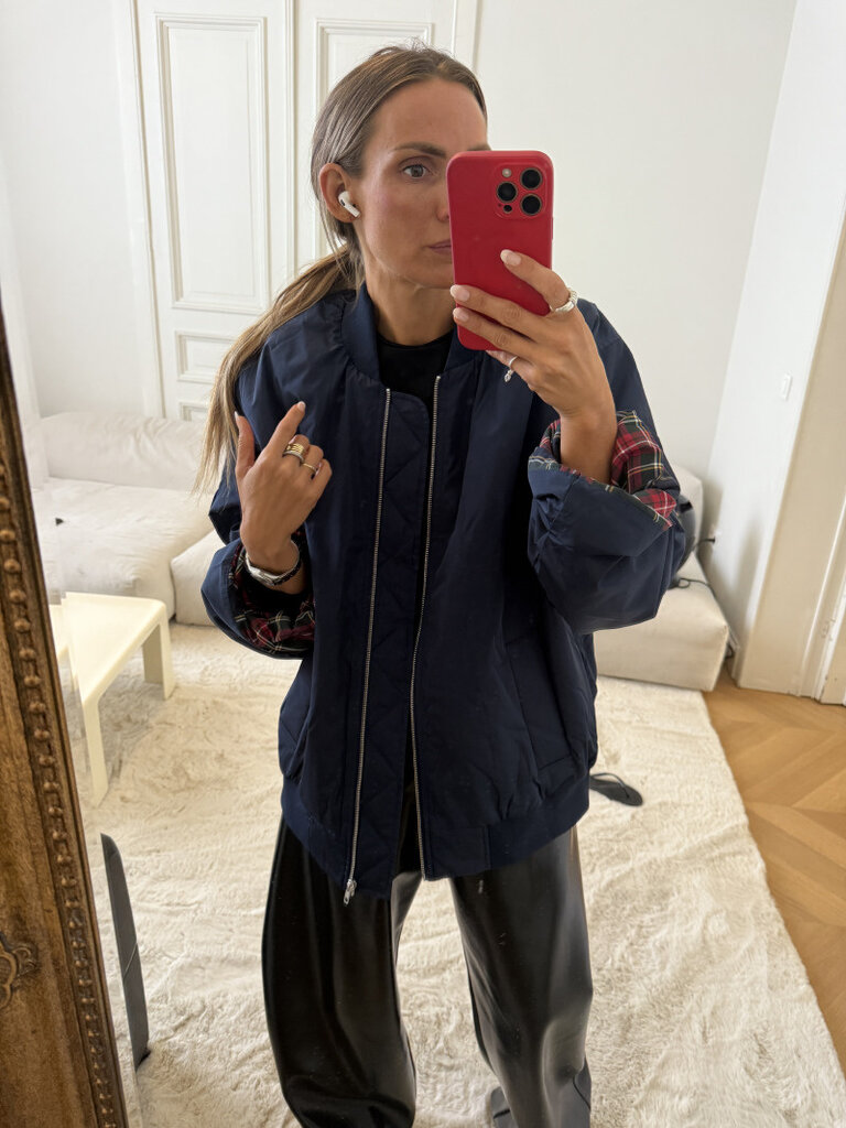 Bomber navy tartan
