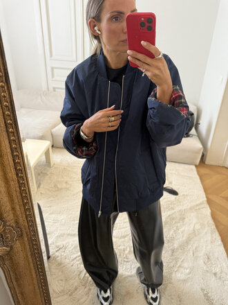 Bomber navy tartan