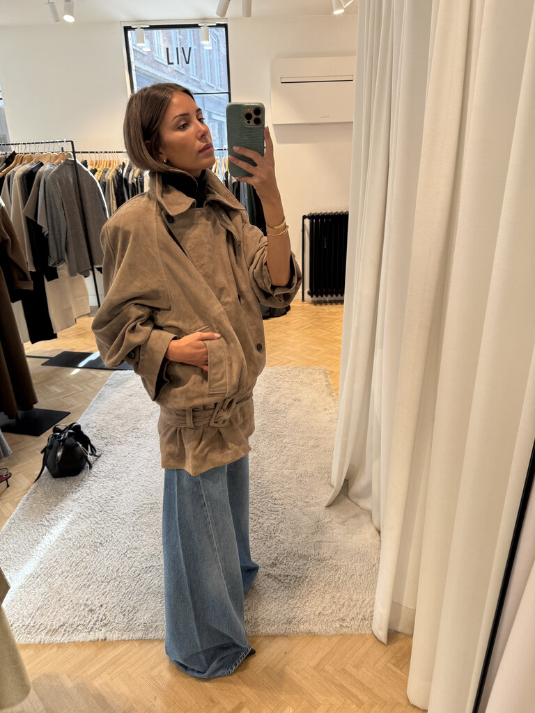 Rotate Oversized suede coat taupe