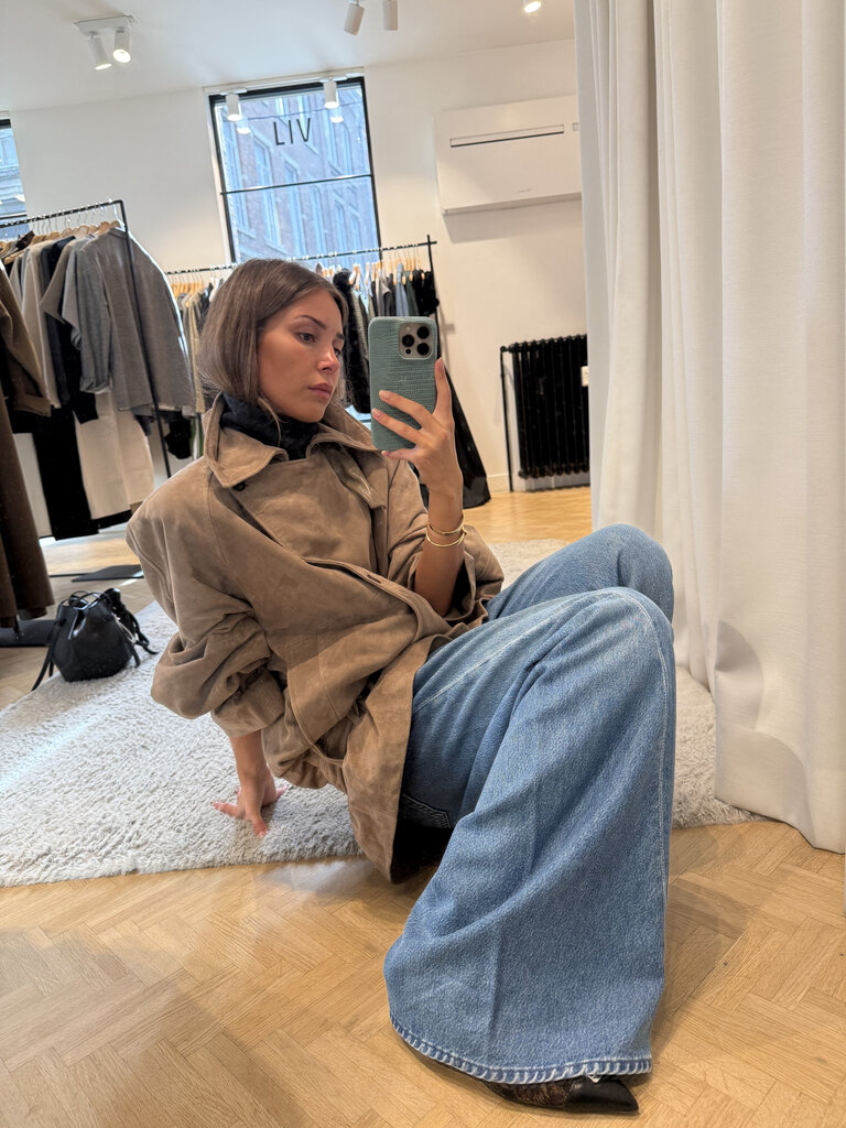 Rotate Oversized suede coat taupe