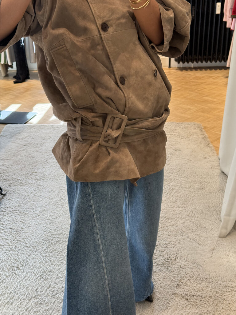 Rotate Oversized suede coat taupe