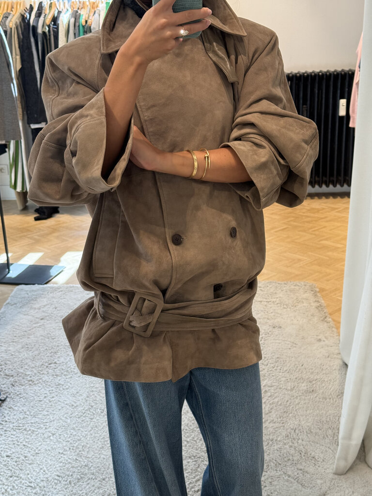 Rotate Oversized suede coat taupe