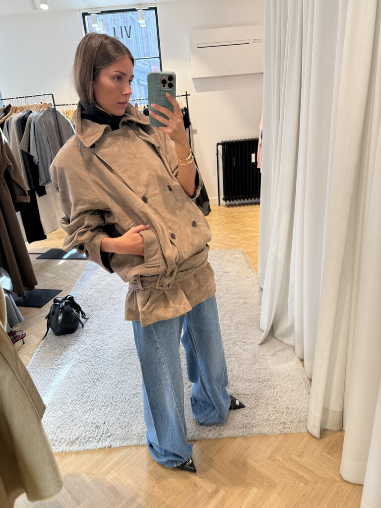 Rotate Oversized suede coat taupe
