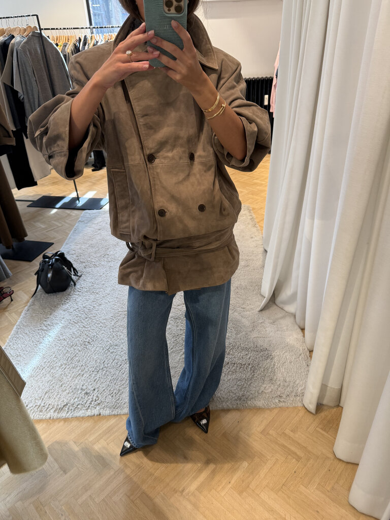 Rotate Oversized suede coat taupe