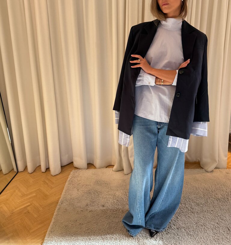 Nine in the morning High collar shirt white & blue