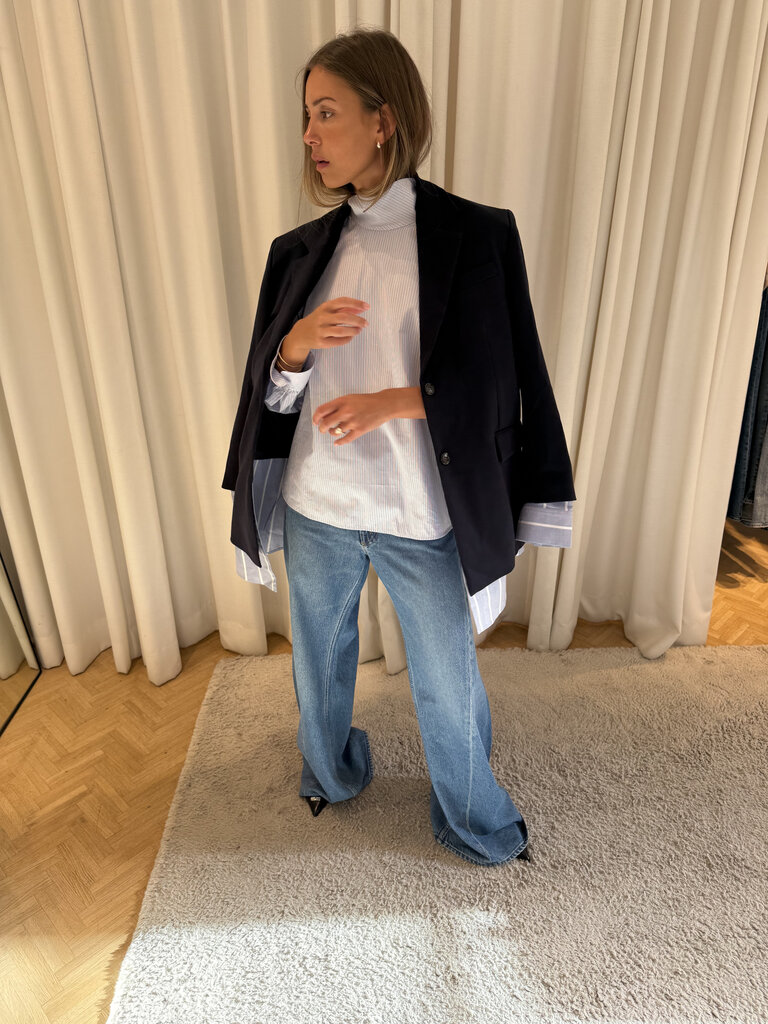 Nine in the morning High collar shirt white & blue