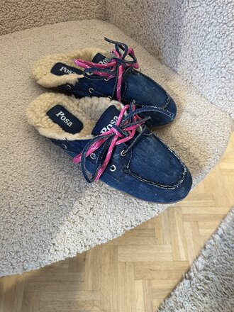 Posa Mule loafer fur denim