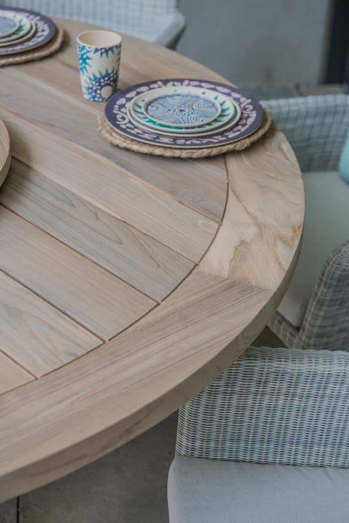 Design uitschuifbare eettafel van melamine hout gemaakt in italië, oky Louvre dining tuintafel 160 cm rond teak Taste4SO - AVH Outdoor