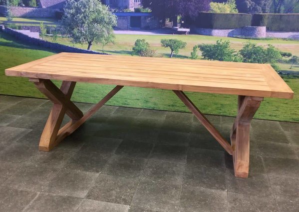 AVH-Collectie Minerva dining tuintafel 260x100xH77 cm teak geschoord AVH-Collectie Minerva dining tuintafel 260x100xH77 cm teak geschoord