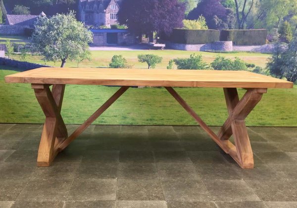 AVH-Collectie Minerva dining tuintafel 260x100xH77 cm teak geschoord AVH-Collectie Minerva dining tuintafel 260x100xH77 cm teak geschoord