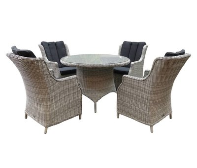 AVH-Collectie Riccione Darwin dining tuinset 110 cm rond 5-delig wit grijs