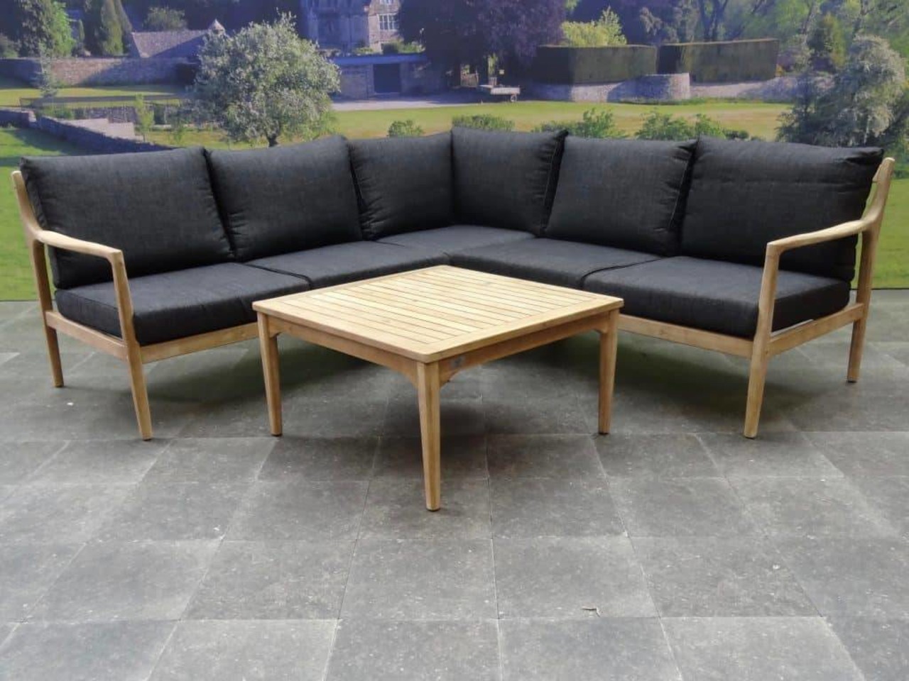 AVH-Collectie Manchester hoek loungeset 4-delig acacia zwart AVH-Collectie Manchester hoek loungeset 4-delig acacia zwart