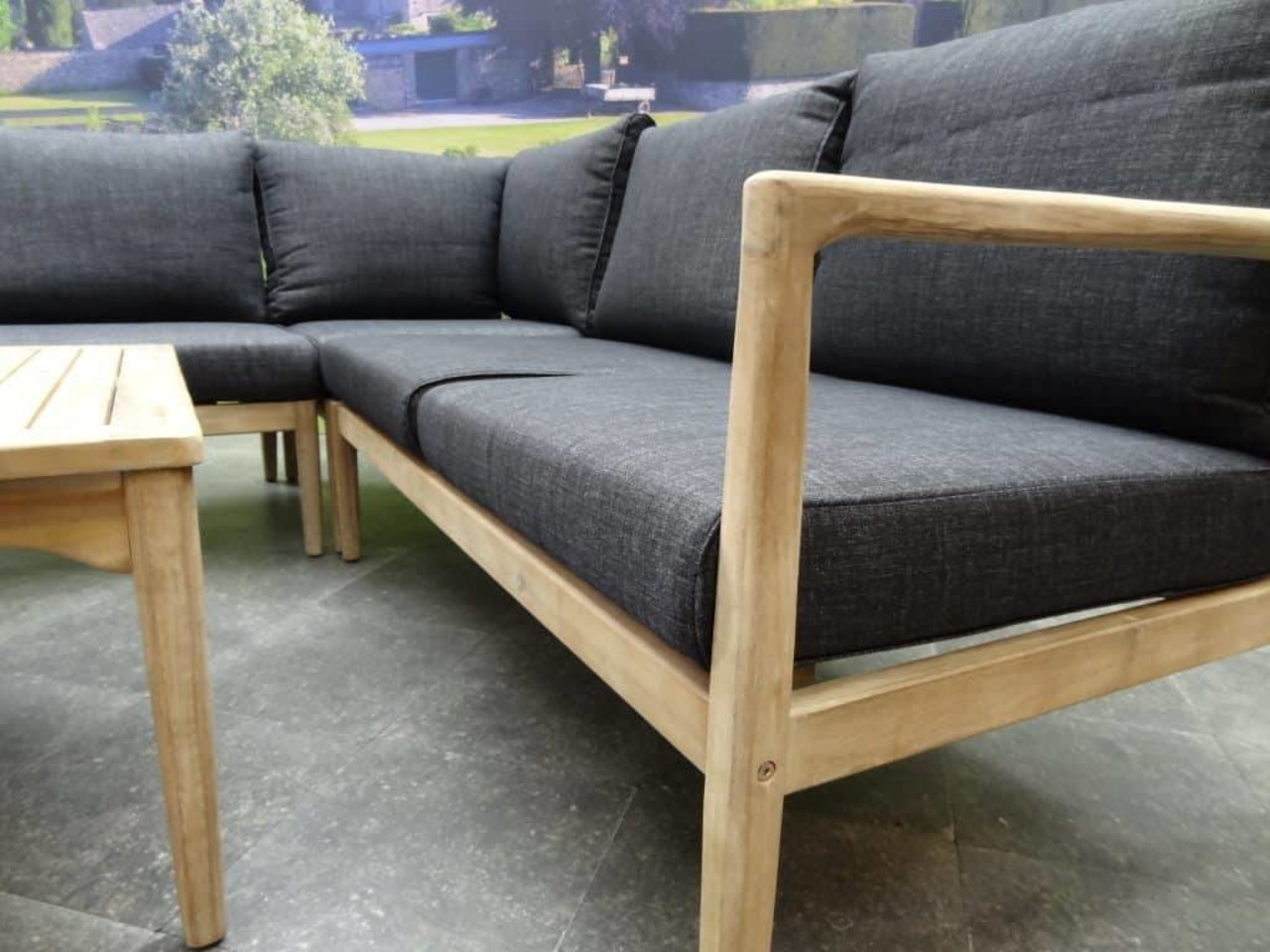 AVH-Collectie Manchester hoek loungeset 4-delig acacia zwart AVH-Collectie Manchester hoek loungeset 4-delig acacia zwart