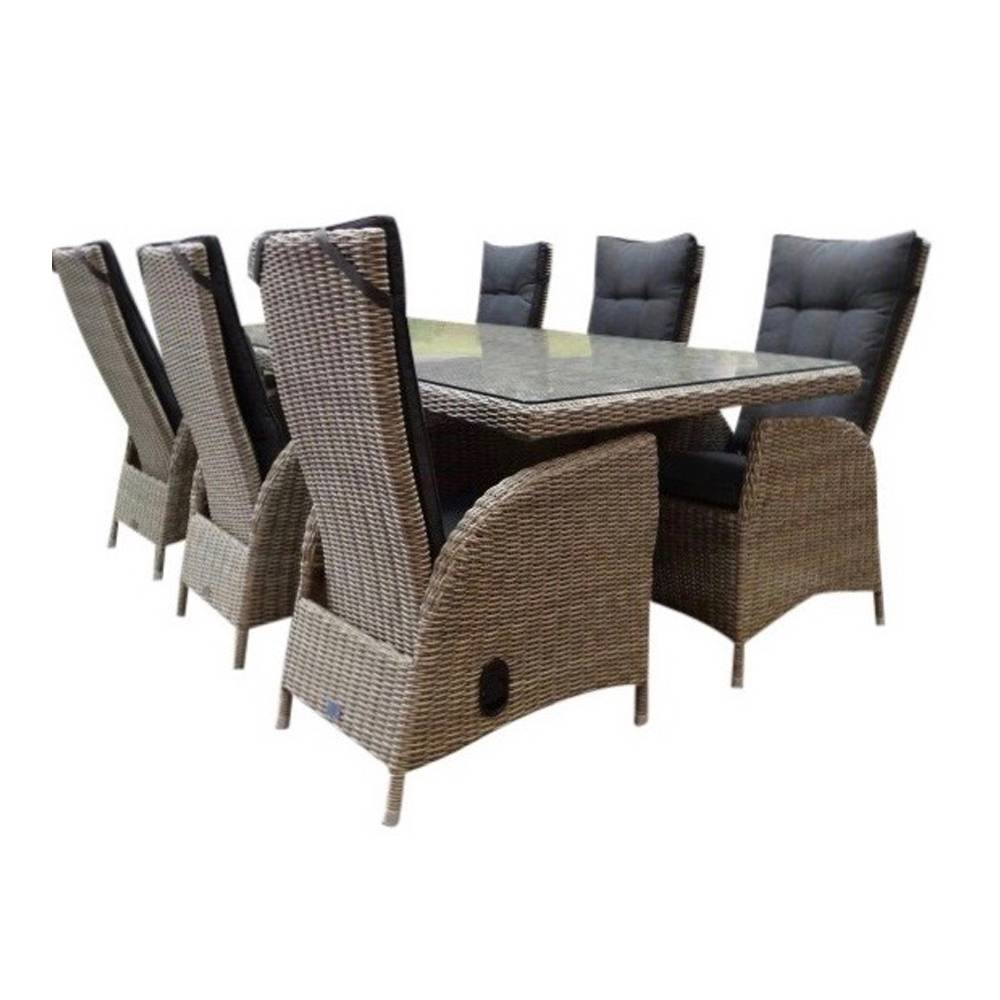 AVH-Collectie Menorca dining tuinset 220x100xH78 cm verstelbaar 7-delig kobo grijs