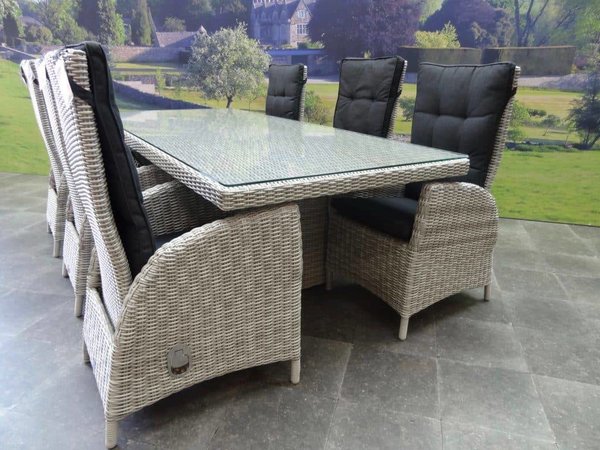 AVH-Collectie Menorca dining tuinset 220x100xH78 cm verstelbaar 7-delig wit grijs AVH-Collectie Menorca dining tuinset 220x100xH78 cm verstelbaar 7-delig wit grijs