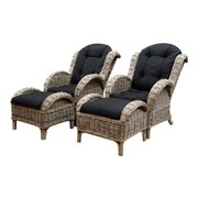 AVH-Collectie Naturel lounge balkonset 4-delig naturel rotan zwart