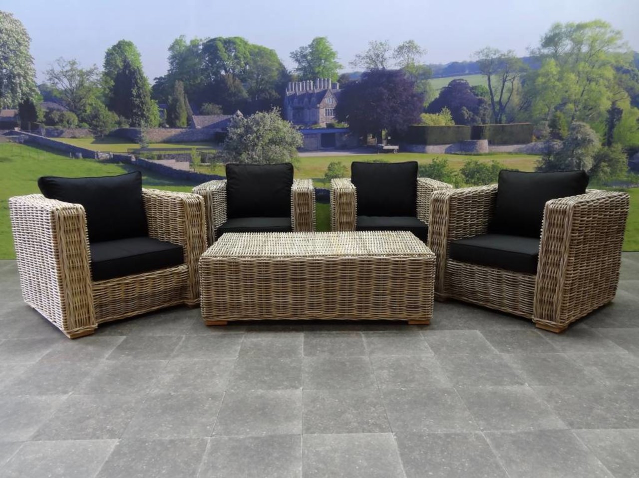 AVH-Collectie Nissah stoel loungeset 5-delig naturel rotan AVH-Collectie Nissah stoel loungeset 5-delig naturel rotan