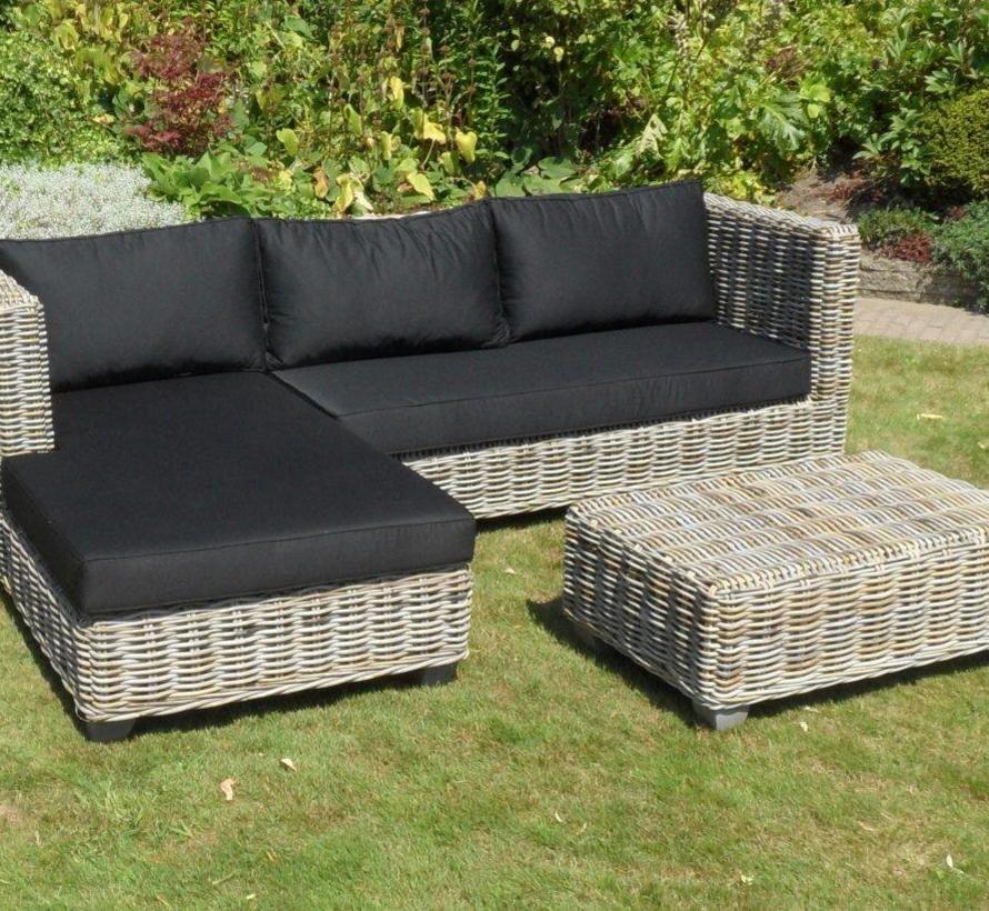 Toronto chaise longue loungeset rechts 3delig naturel rotan AVH
