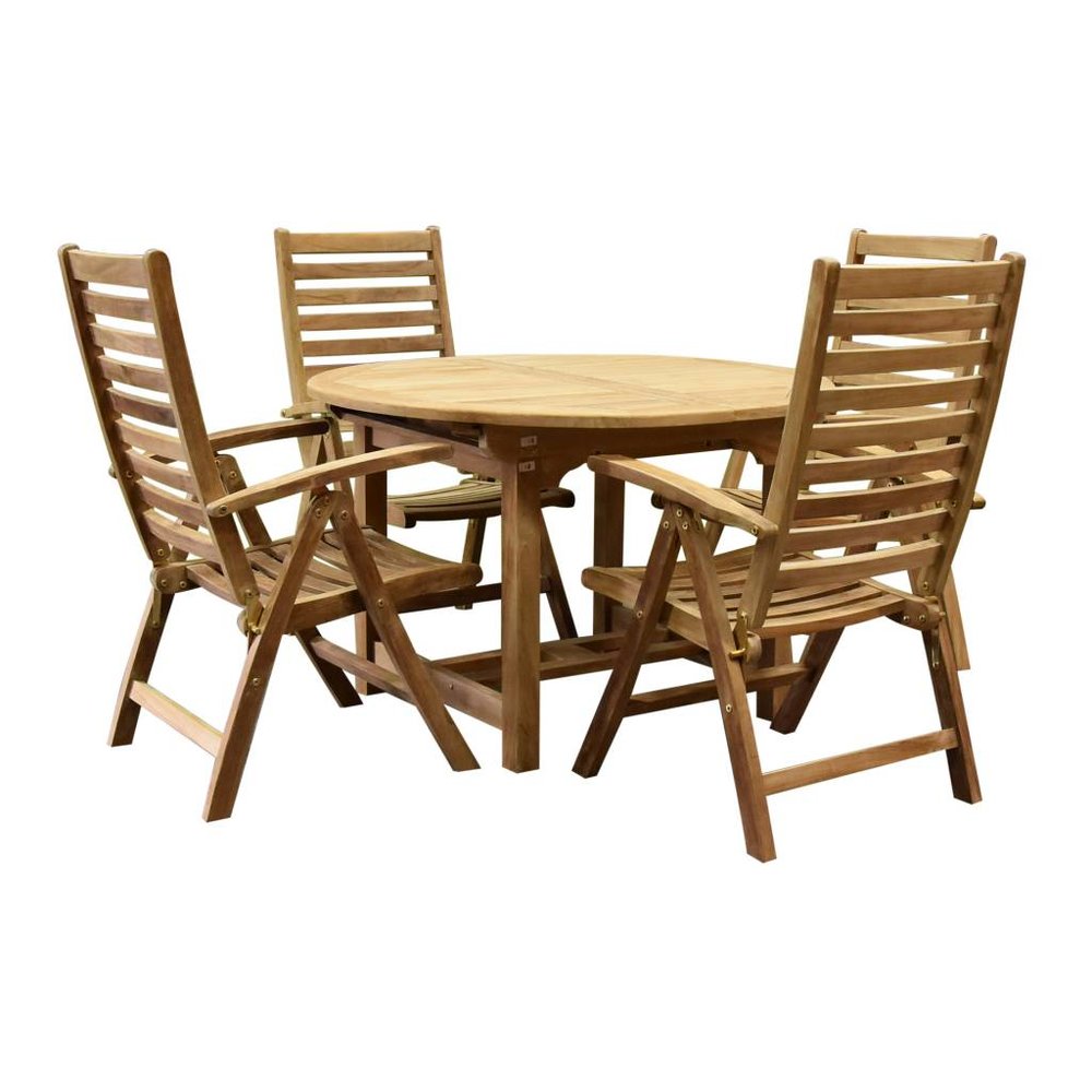 AVH-Collectie Arona Ovaal uitschuifbare dining tuinset 120-170x120xH76 cm 5-delig teak