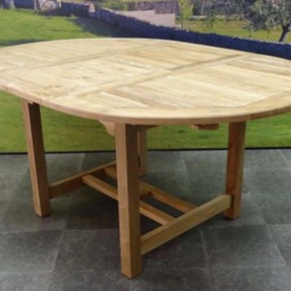 AVH-Collectie Arona Ovaal uitschuifbare dining tuinset 120-170x120xH76 cm 5-delig teak