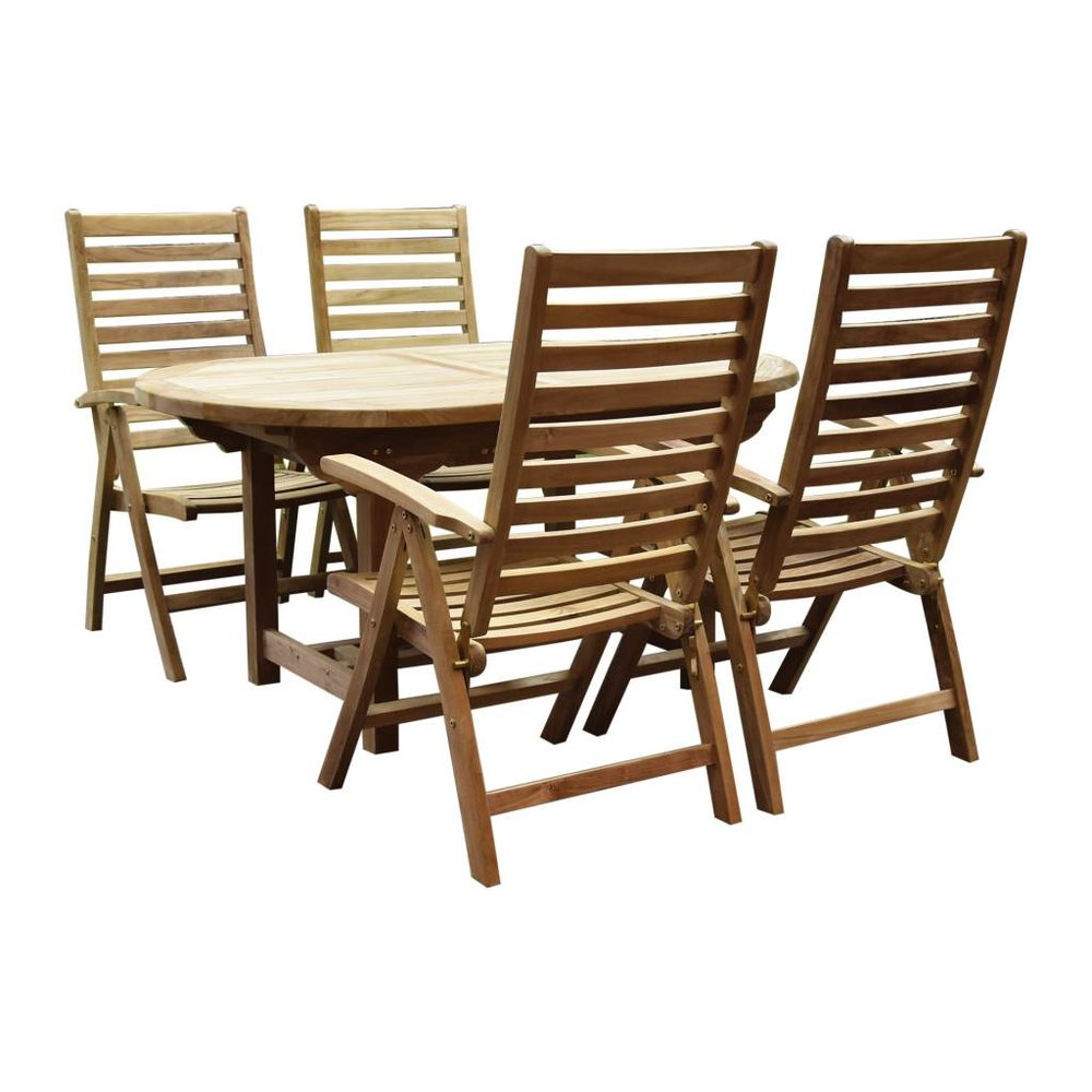 AVH-Collectie Arona Ovaal uitschuifbare dining tuinset 160-210x90xH76 cm blad 4 cm 5-delig teak