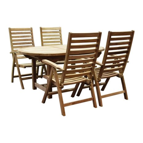 AVH-Collectie Arona Ovaal uitschuifbare dining tuinset 160-210x90xH76 cm blad 4 cm 5-delig teak