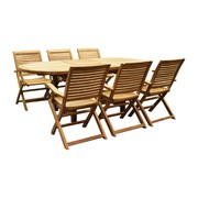 AVH-Collectie Arona Ovaal uitschuifbare dining tuinset 160-210x90 cm blad 2,8 cm 7-delig teak