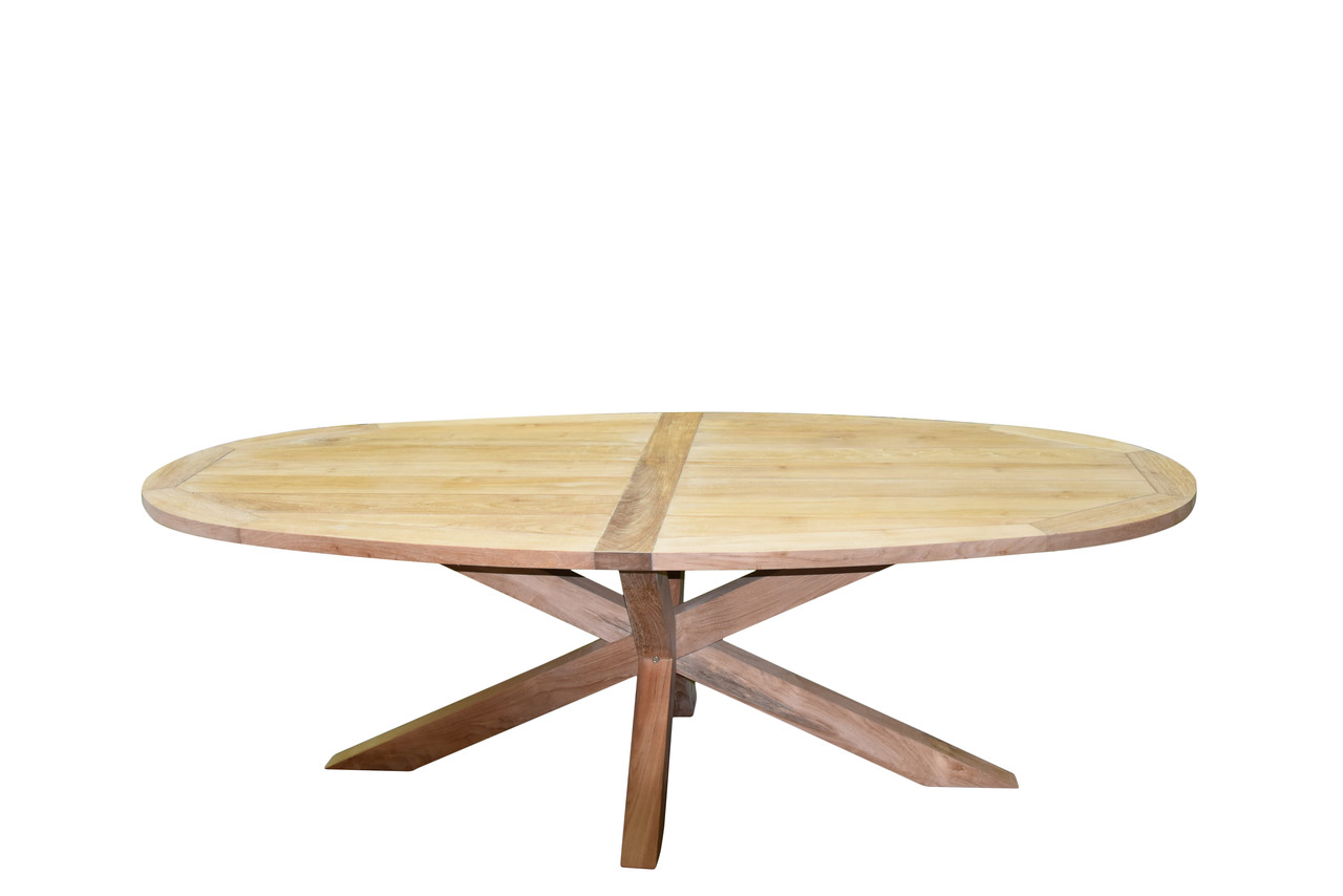 AVH-Collectie Ellips dining tuintafel 240x120xH76 cm met kruispoot teak AVH-Collectie Ellips dining tuintafel 240x120xH76 cm met kruispoot teak