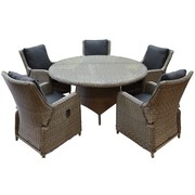 AVH-Collectie Bilbao Riccione dining tuinset 150 cm rond 6-delig grijs verstelbaar