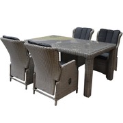 AVH-Collectie Darwin Bergamo dining tuinset 180x100xH76 cm 5-delig verstelbaar grijs