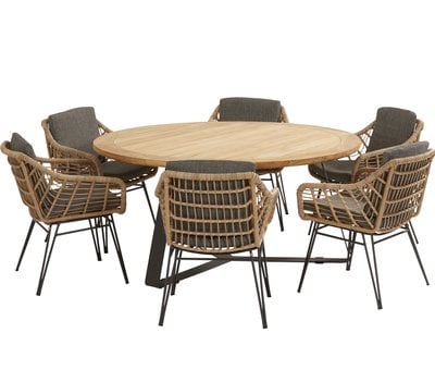 4 Seasons Outdoor Cottage Basso dining tuinset 7-delig 160cm rond 4 Seasons Outdoor