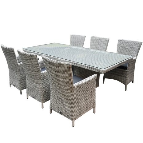 AVH-Collectie Capri Menorca dining tuinset 220x100xH75 cm 7-delig wit/grijs AVH-Collectie Capri Menorca dining tuinset 220x100xH75 cm 7-delig wit/grijs
